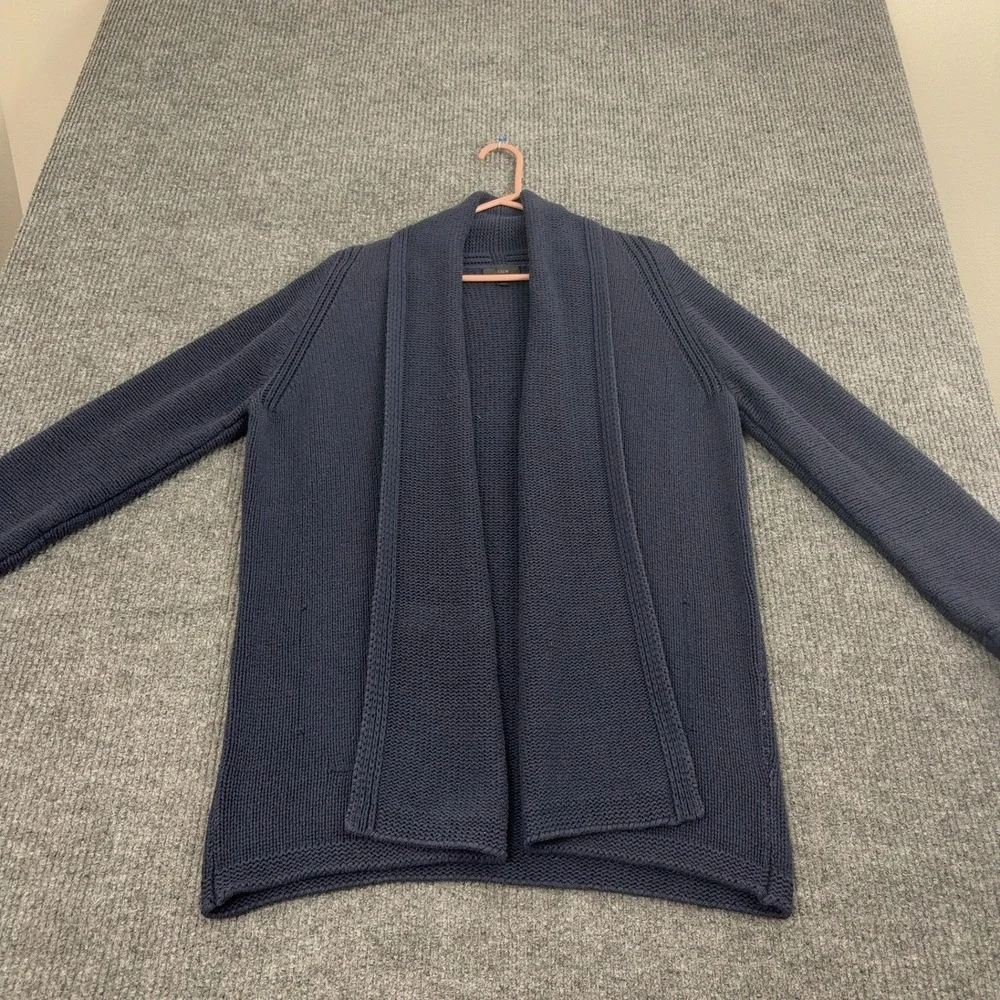 J.Crew Cardigan Womens M‎ Navy Blue Cotton Merino Wool Open Front Shawl Classic